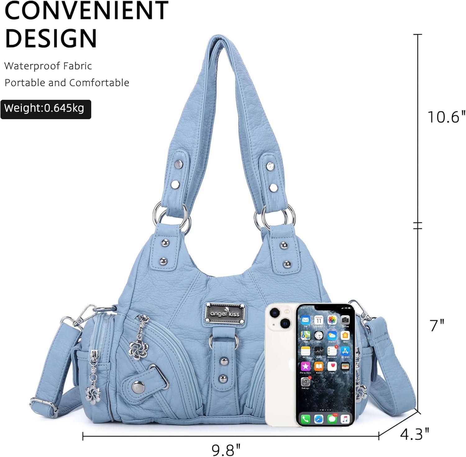 imageAngel Kiss Purses for Women Small Hobo Shoulder Bags Vagen Leather MultiPocket Tote Bag with ZipperSky Blue