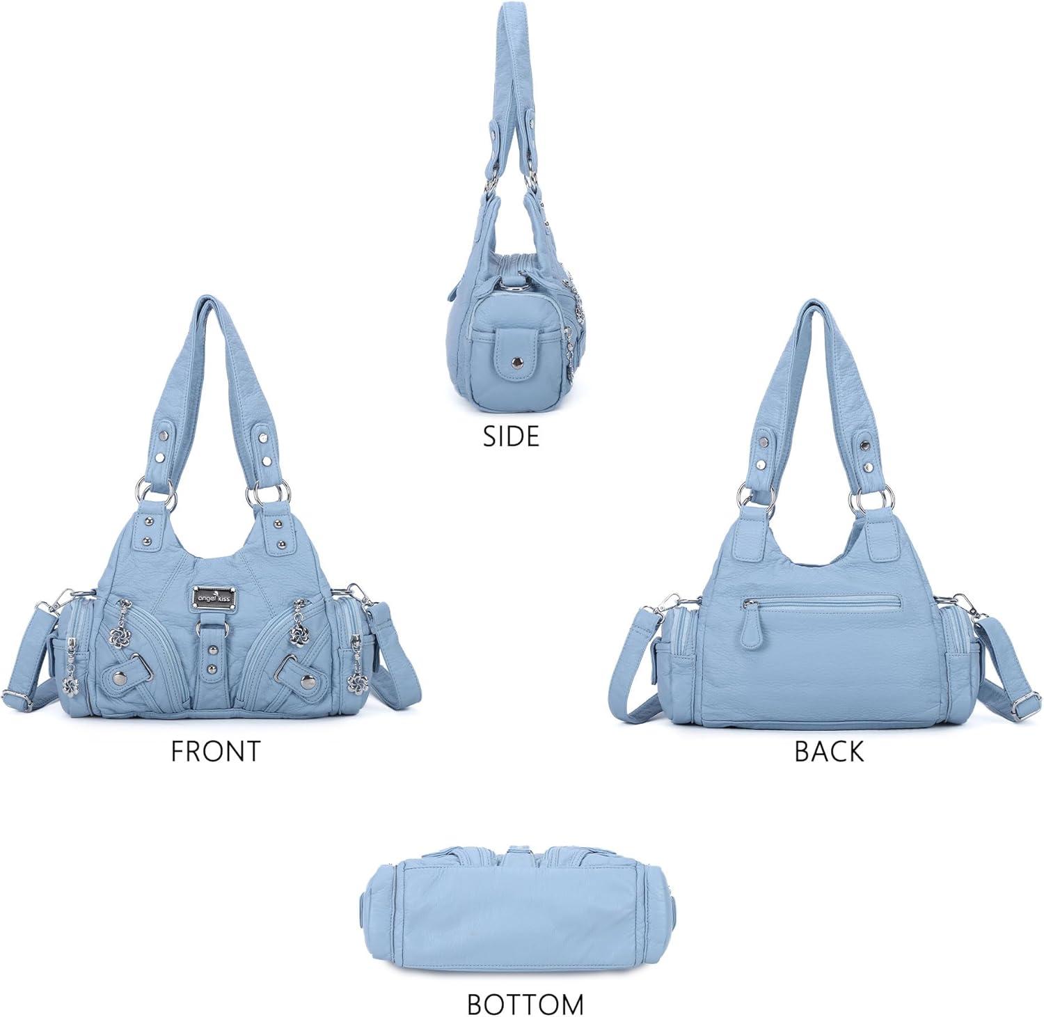 imageAngel Kiss Purses for Women Small Hobo Shoulder Bags Vagen Leather MultiPocket Tote Bag with ZipperSky Blue