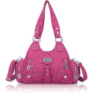 Angel Kiss Purses for Women Small Hobo Shoulder Bags Vagen Leather Multi-Pocket Tote Bag with Zipper(Rose)