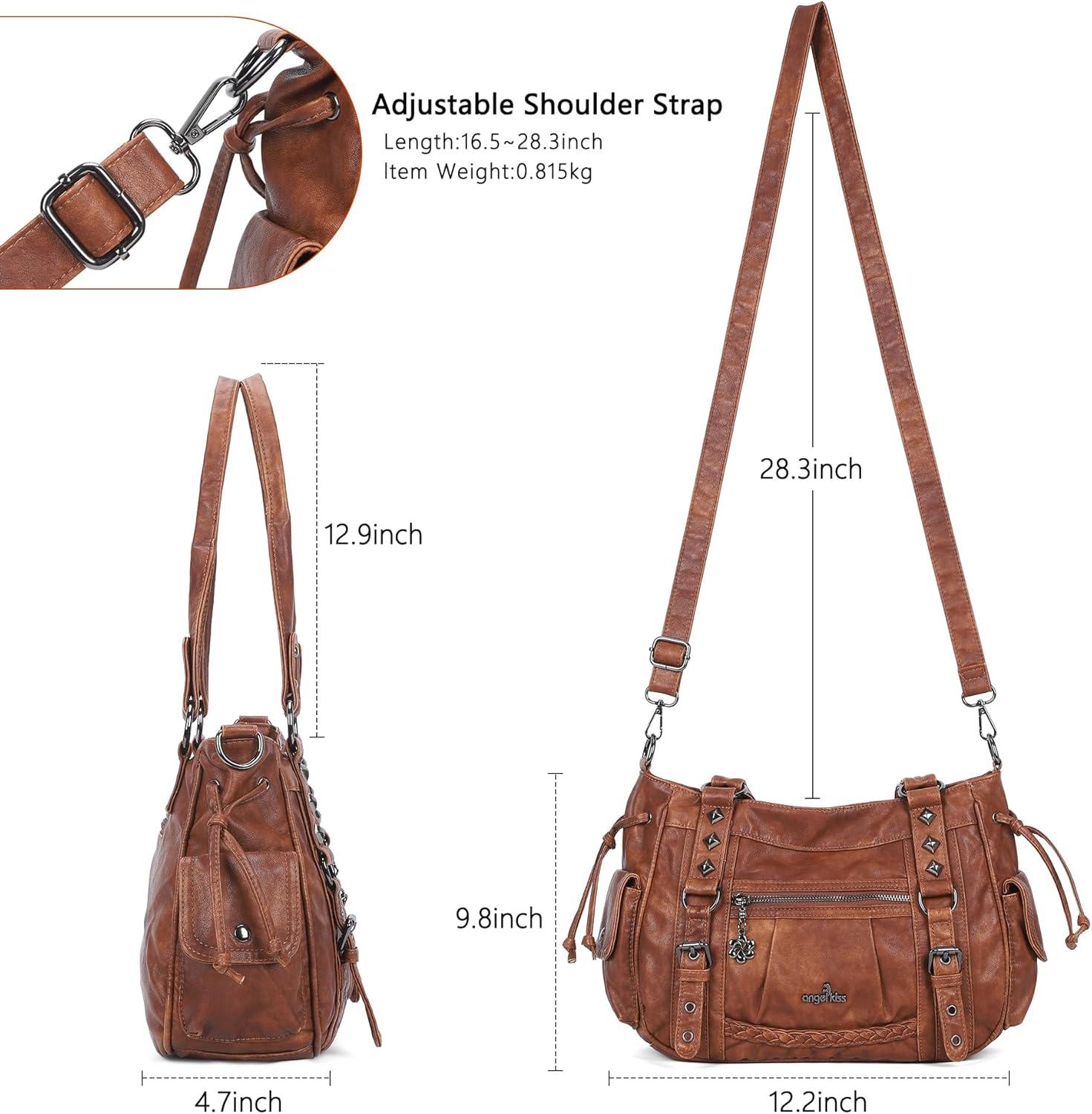 imageAngel Kiss Shoulder Bag For Women Multi Pocket Retro Hobo Handbags Satchel Tote BagBrown