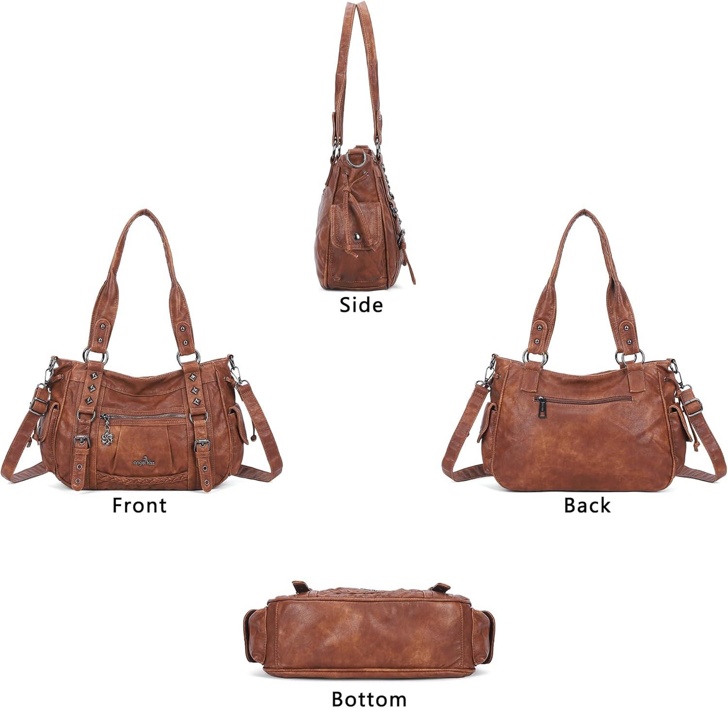 imageAngel Kiss Shoulder Bag For Women Multi Pocket Retro Hobo Handbags Satchel Tote BagBrown