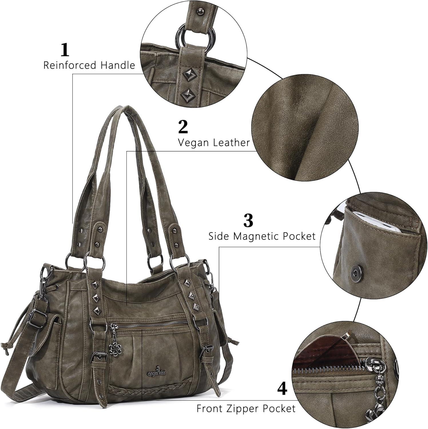 imageAngel Kiss Shoulder Bag For Women Multi Pocket Retro Hobo Handbags Satchel Tote BagGreen