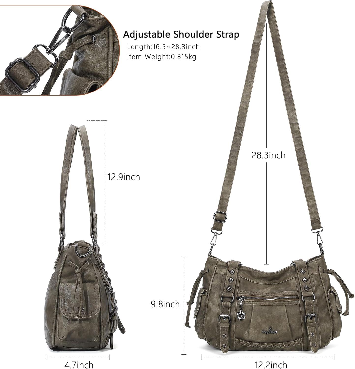 imageAngel Kiss Shoulder Bag For Women Multi Pocket Retro Hobo Handbags Satchel Tote BagGreen
