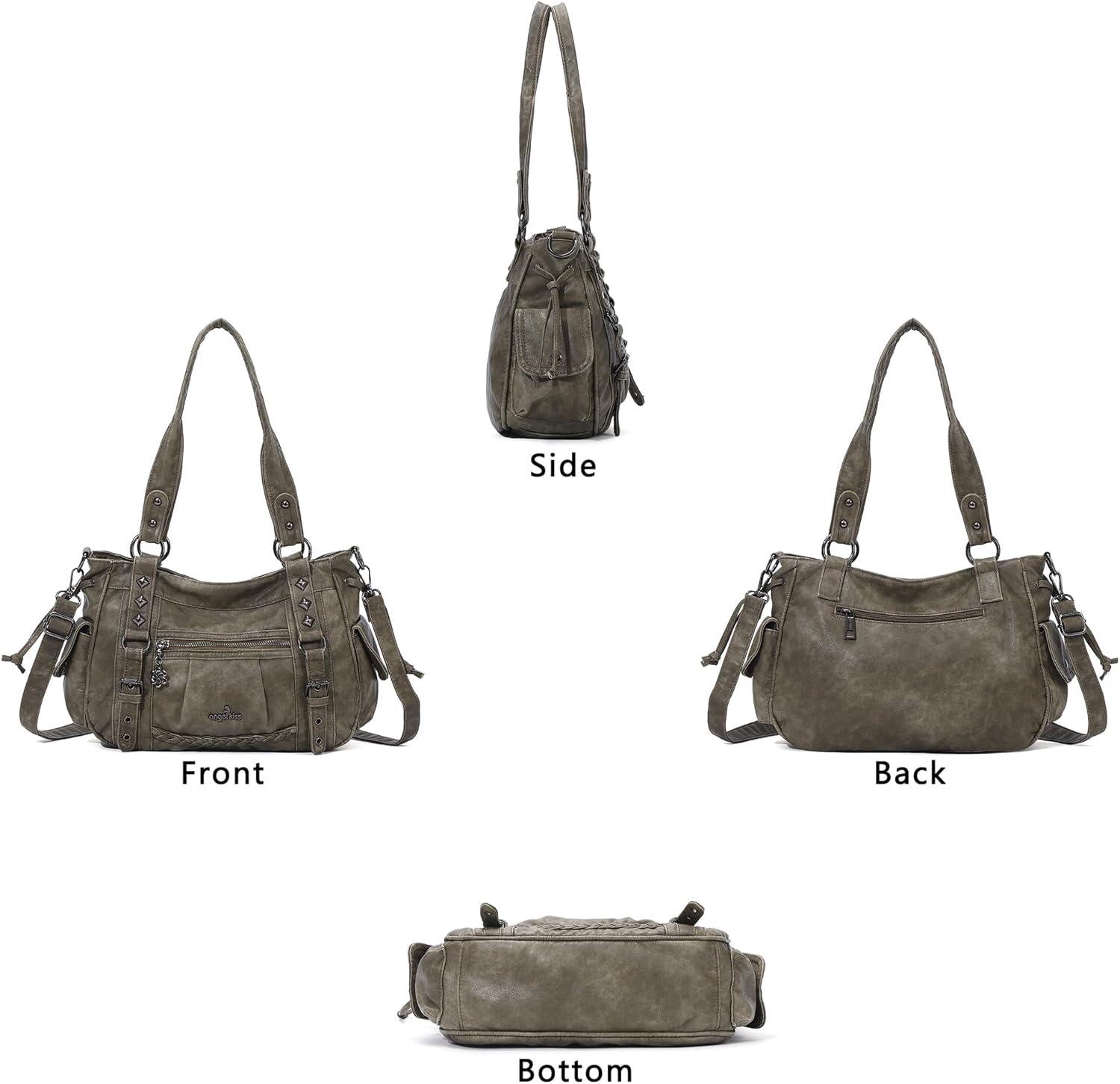 imageAngel Kiss Shoulder Bag For Women Multi Pocket Retro Hobo Handbags Satchel Tote BagGreen