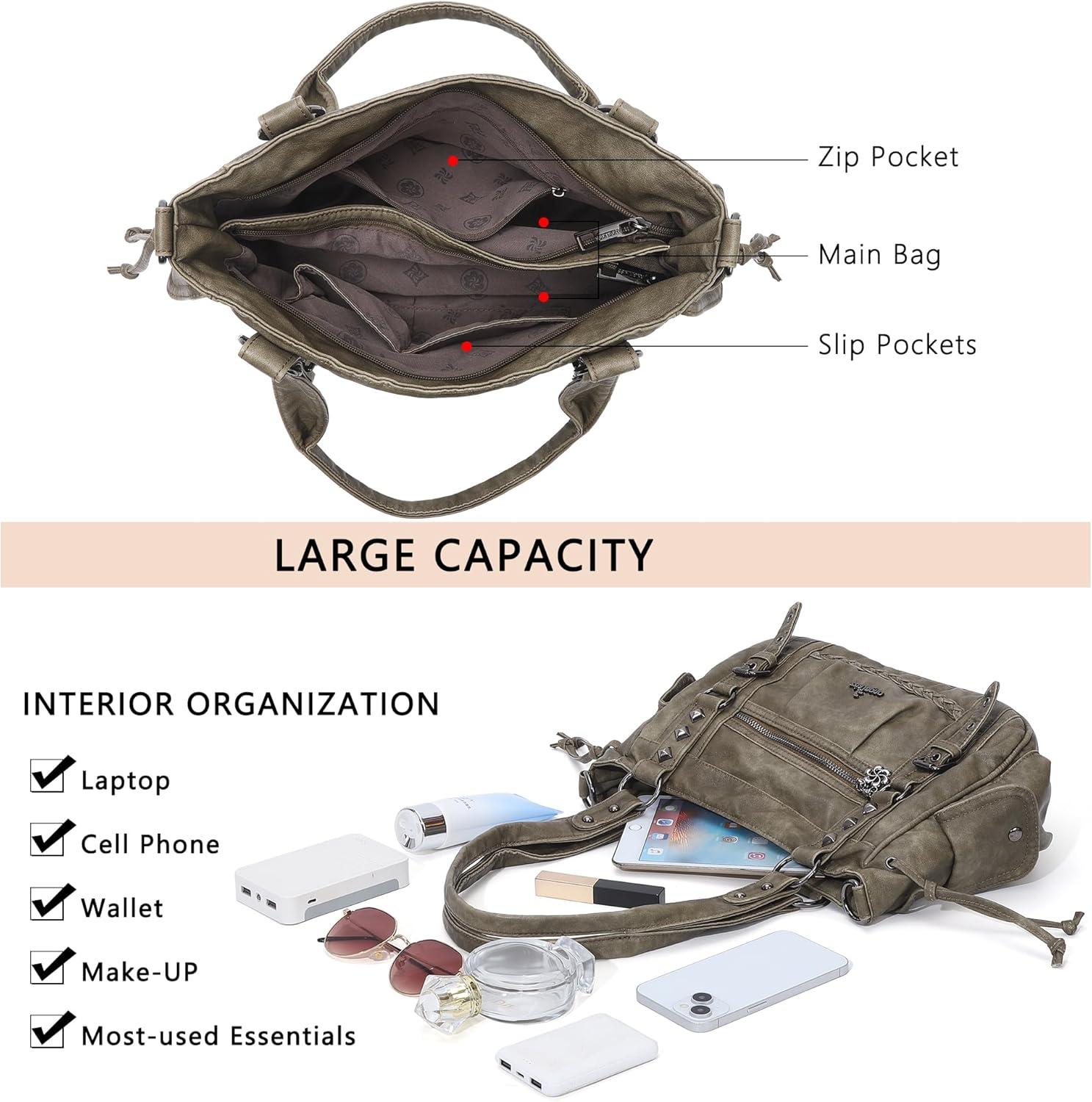 imageAngel Kiss Shoulder Bag For Women Multi Pocket Retro Hobo Handbags Satchel Tote BagGreen