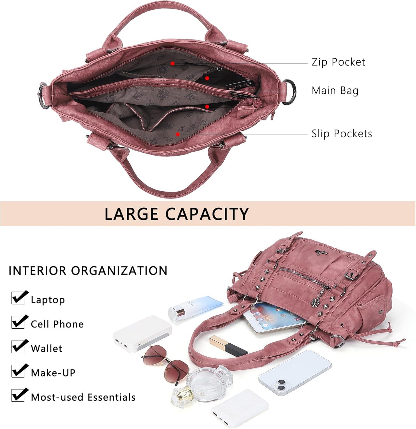 imageAngel Kiss Shoulder Bag For Women Multi Pocket Retro Hobo Handbags Satchel Tote BagPink