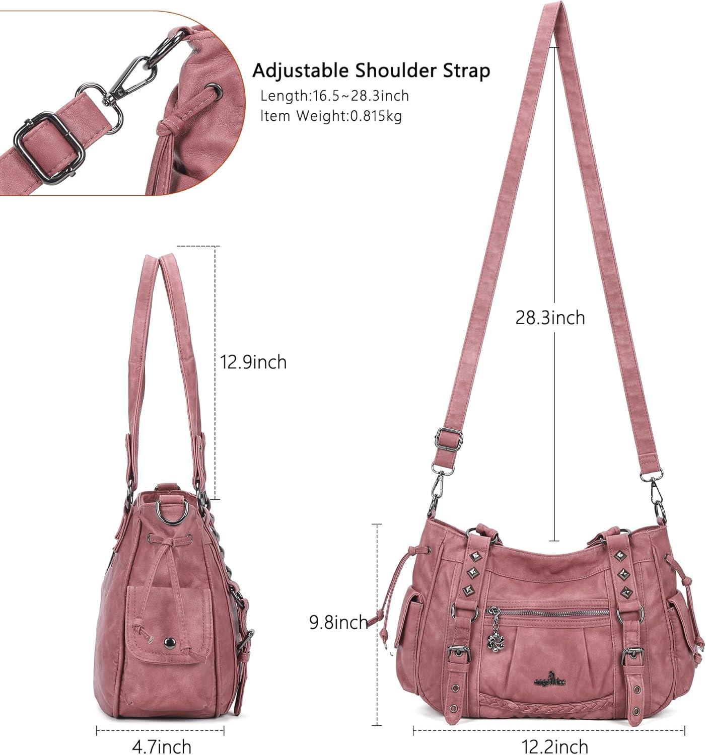 imageAngel Kiss Shoulder Bag For Women Multi Pocket Retro Hobo Handbags Satchel Tote BagPink