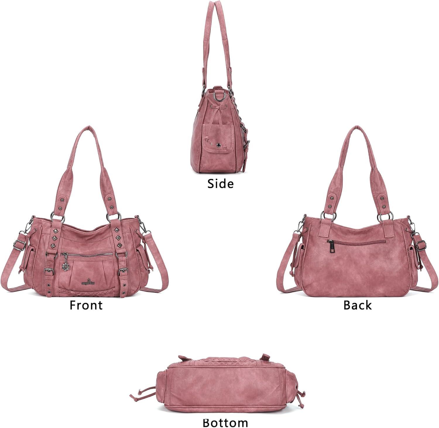 imageAngel Kiss Shoulder Bag For Women Multi Pocket Retro Hobo Handbags Satchel Tote BagPink