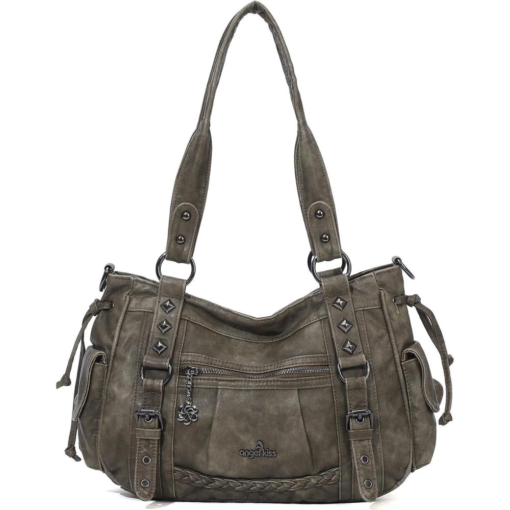 imageAngel Kiss Shoulder Bag For Women Multi Pocket Retro Hobo Handbags Satchel Tote BagGreen