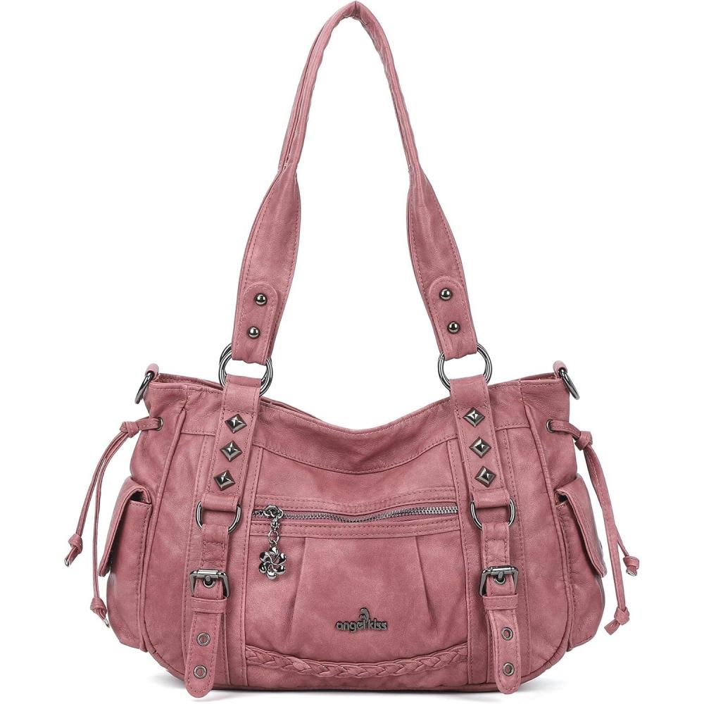 imageAngel Kiss Shoulder Bag For Women Multi Pocket Retro Hobo Handbags Satchel Tote BagPink