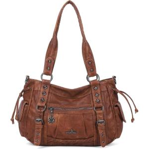 Angel Kiss Shoulder Bag For Women Multi Pocket Retro Hobo Handbags Satchel Tote Bag(Brown)