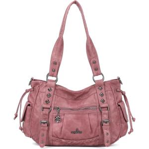Angel Kiss Shoulder Bag For Women Multi Pocket Retro Hobo Handbags Satchel Tote Bag(Pink)