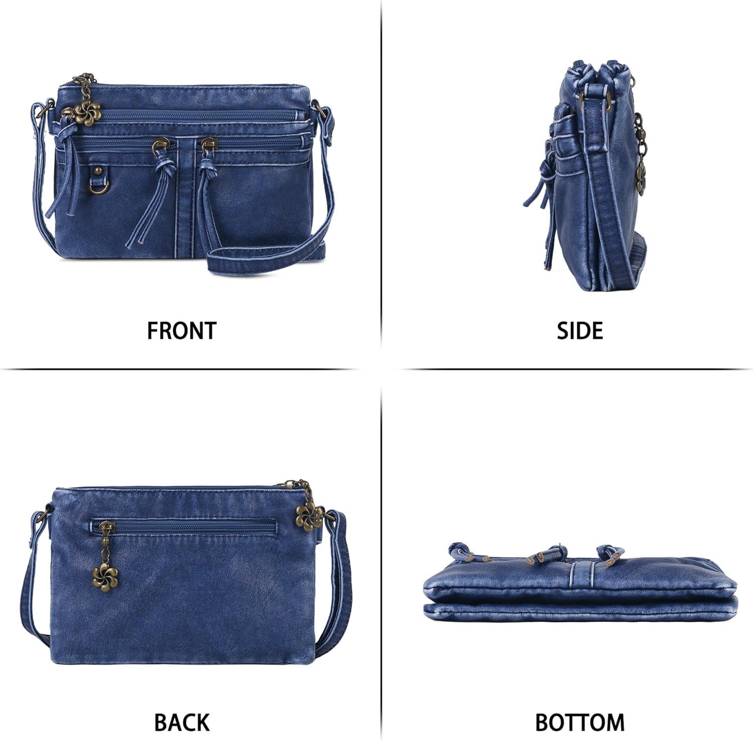 imageAngel Kiss Small Crossbody Bag for Women Leather Crossbody Purse Triple Compartments Cell Phone Purse Shoulder Bags for WomenBlue