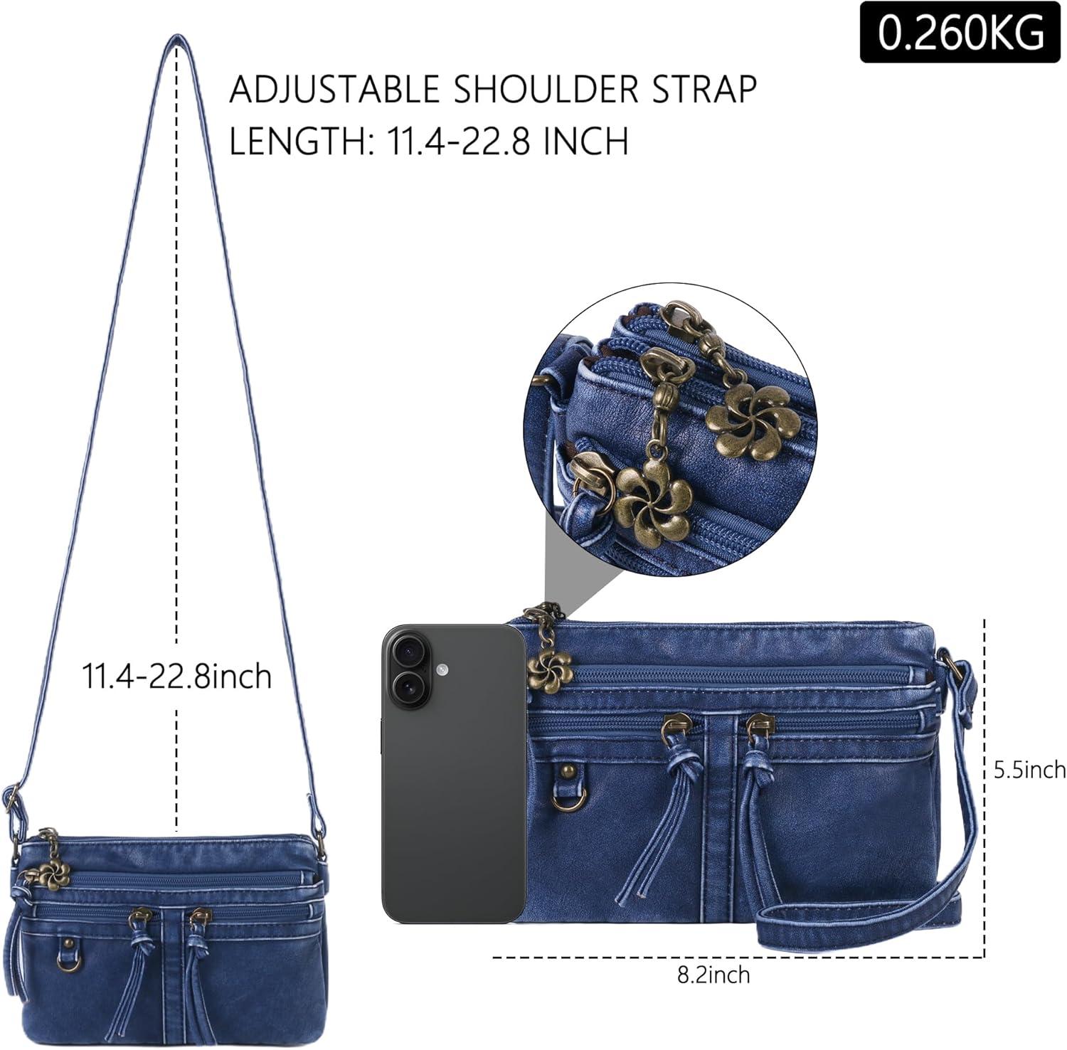 imageAngel Kiss Small Crossbody Bag for Women Leather Crossbody Purse Triple Compartments Cell Phone Purse Shoulder Bags for WomenBlue