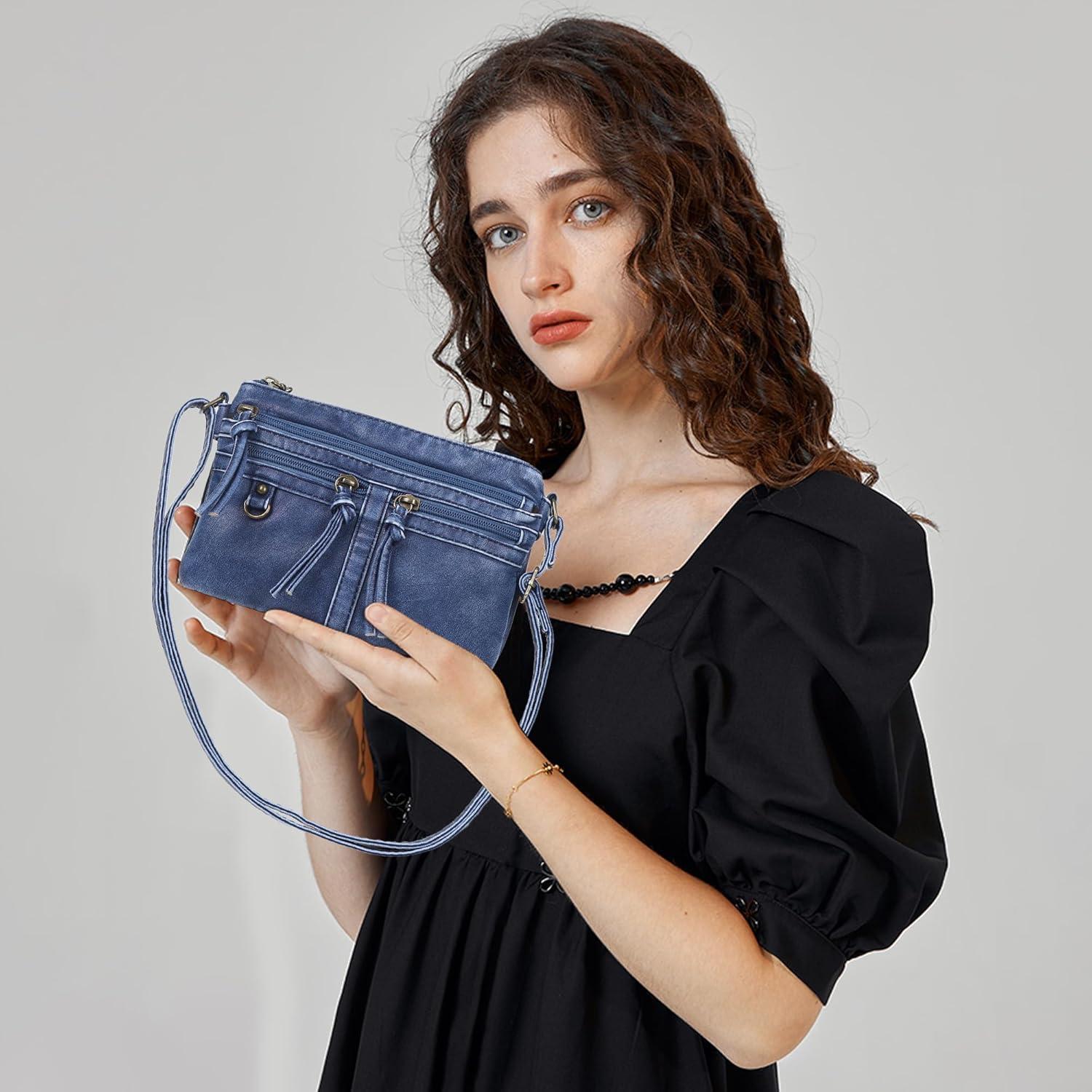 imageAngel Kiss Small Crossbody Bag for Women Leather Crossbody Purse Triple Compartments Cell Phone Purse Shoulder Bags for WomenBlue