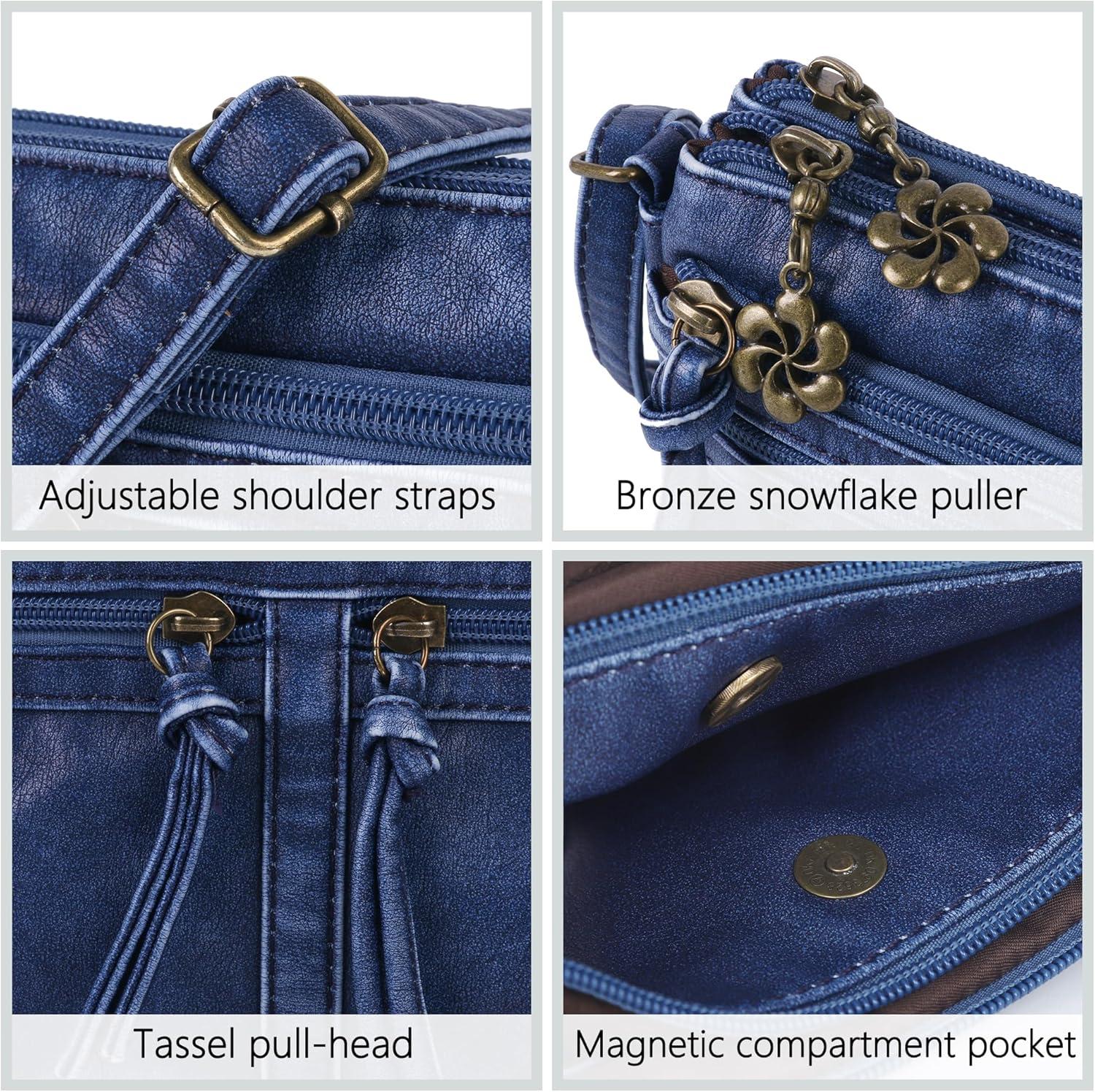 imageAngel Kiss Small Crossbody Bag for Women Leather Crossbody Purse Triple Compartments Cell Phone Purse Shoulder Bags for WomenBlue