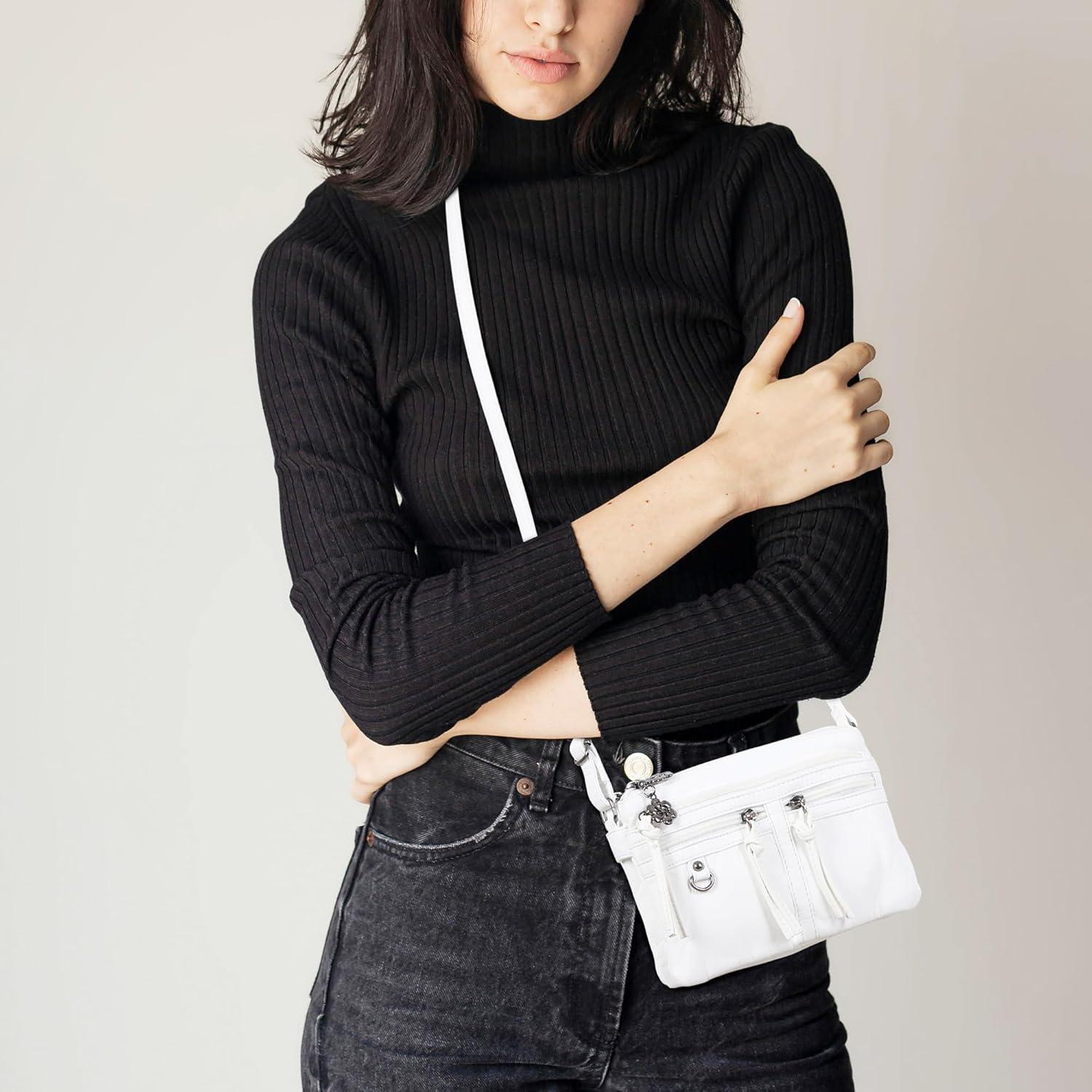 imageAngel Kiss Small Crossbody Bag for Women Leather Crossbody Purse Triple Compartments Cell Phone Purse Shoulder Bags for WomenWhite
