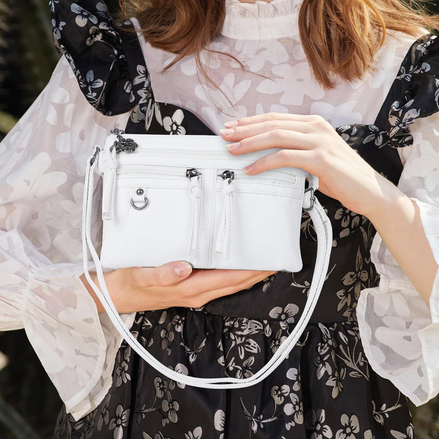 imageAngel Kiss Small Crossbody Bag for Women Leather Crossbody Purse Triple Compartments Cell Phone Purse Shoulder Bags for WomenWhite