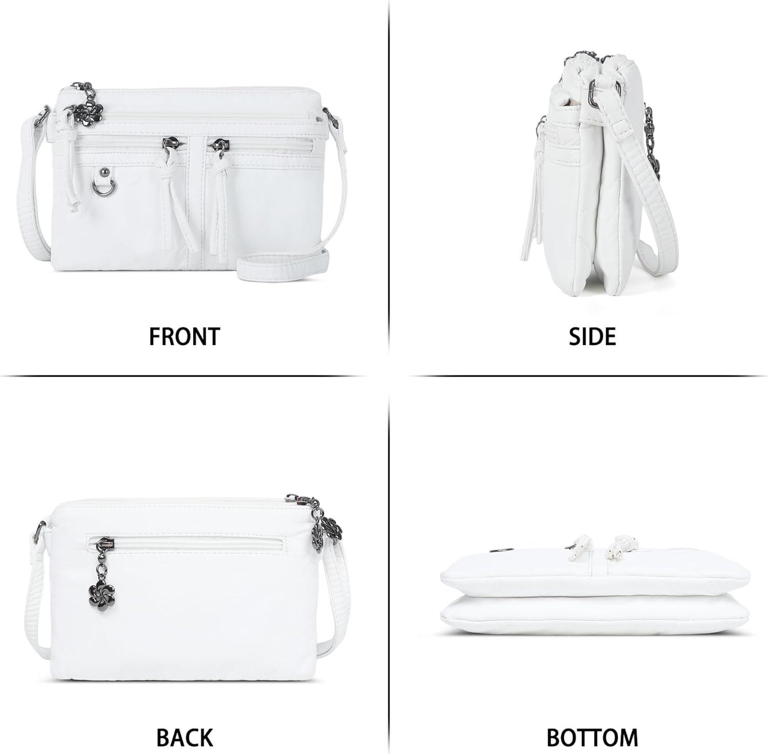 imageAngel Kiss Small Crossbody Bag for Women Leather Crossbody Purse Triple Compartments Cell Phone Purse Shoulder Bags for WomenWhite