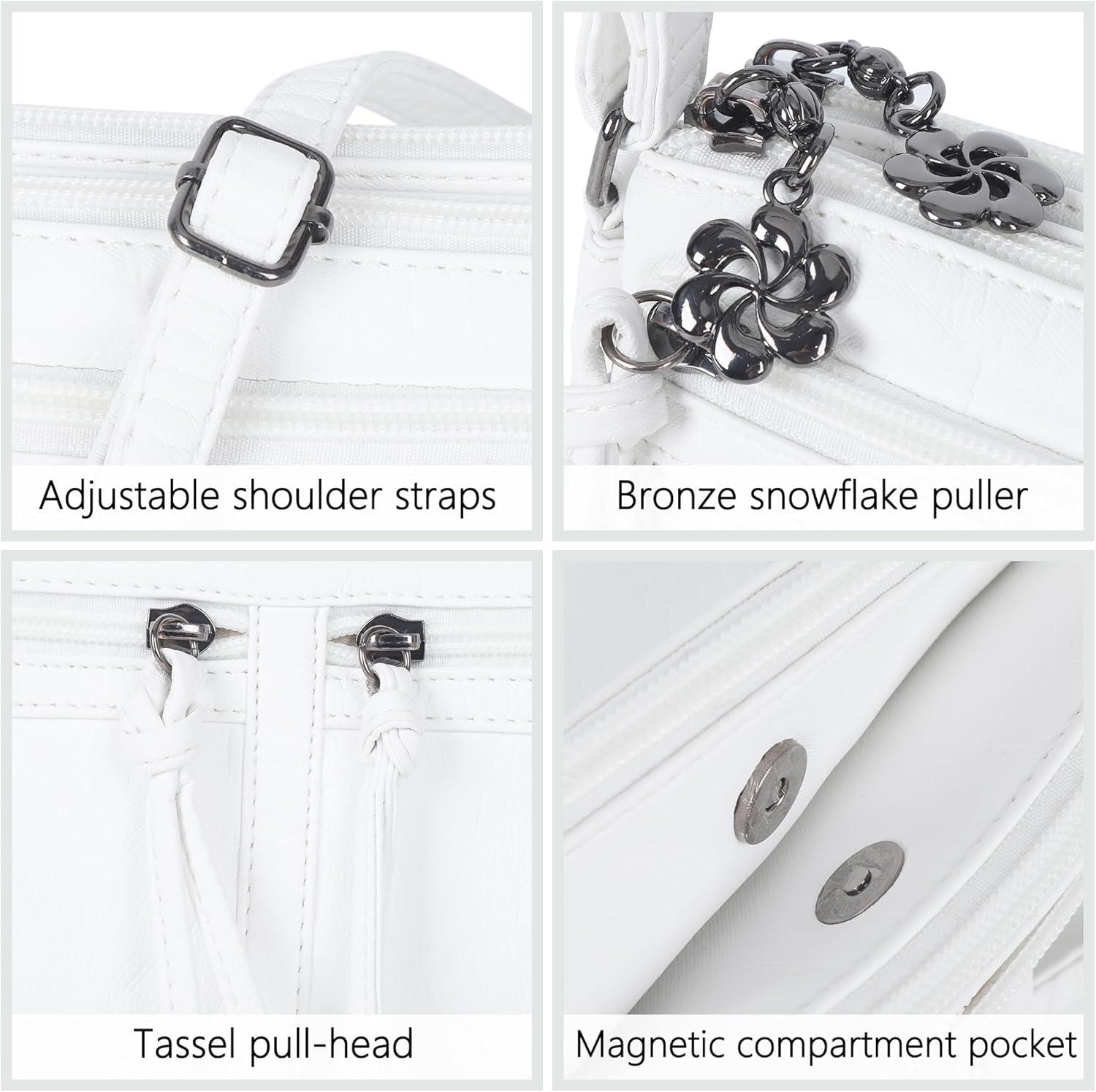 imageAngel Kiss Small Crossbody Bag for Women Leather Crossbody Purse Triple Compartments Cell Phone Purse Shoulder Bags for WomenWhite