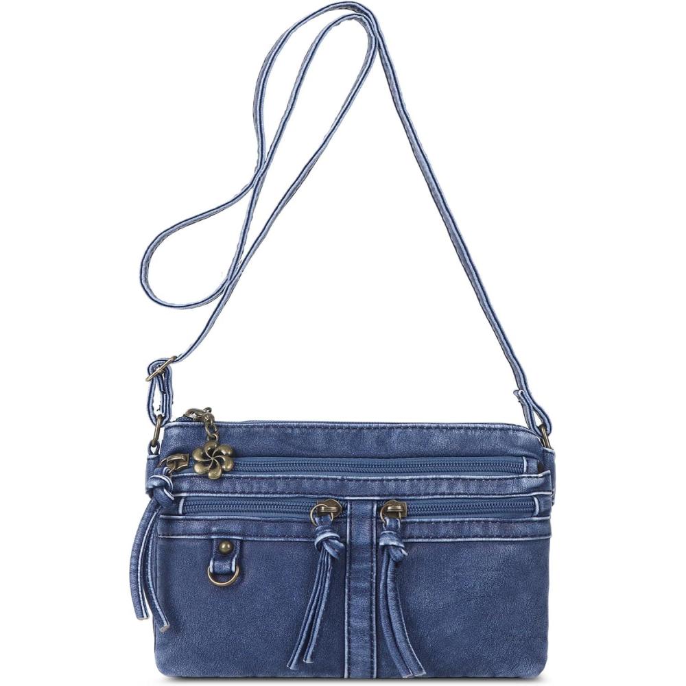imageAngel Kiss Small Crossbody Bag for Women Leather Crossbody Purse Triple Compartments Cell Phone Purse Shoulder Bags for WomenBlue