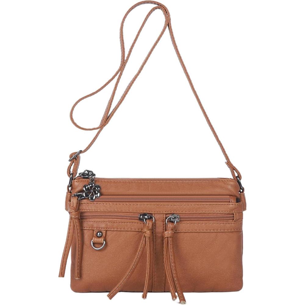 imageAngel Kiss Small Crossbody Bag for Women Leather Crossbody Purse Triple Compartments Cell Phone Purse Shoulder Bags for WomenBrown