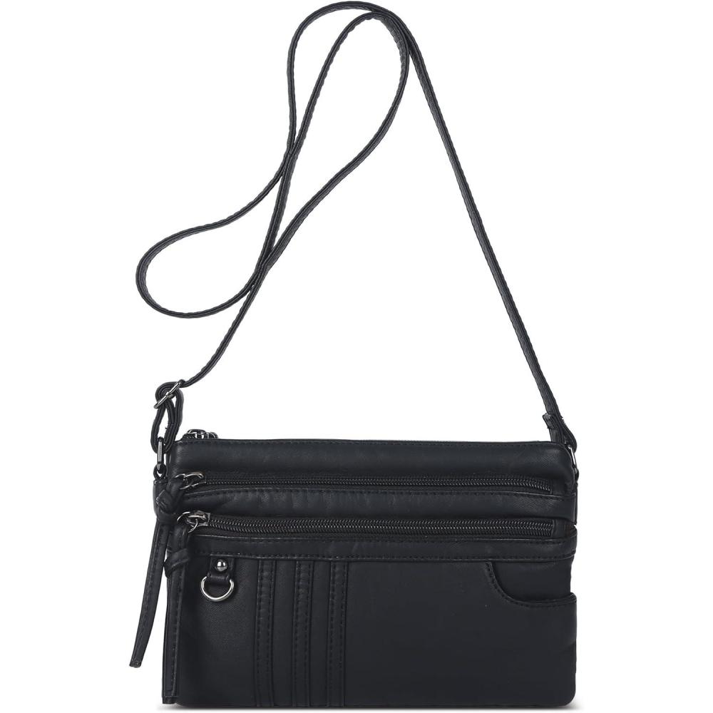 imageAngel Kiss Small Crossbody Bag for Women Leather Crossbody Purse Triple Compartments Cell Phone Purse Shoulder Bags for WomenLblack