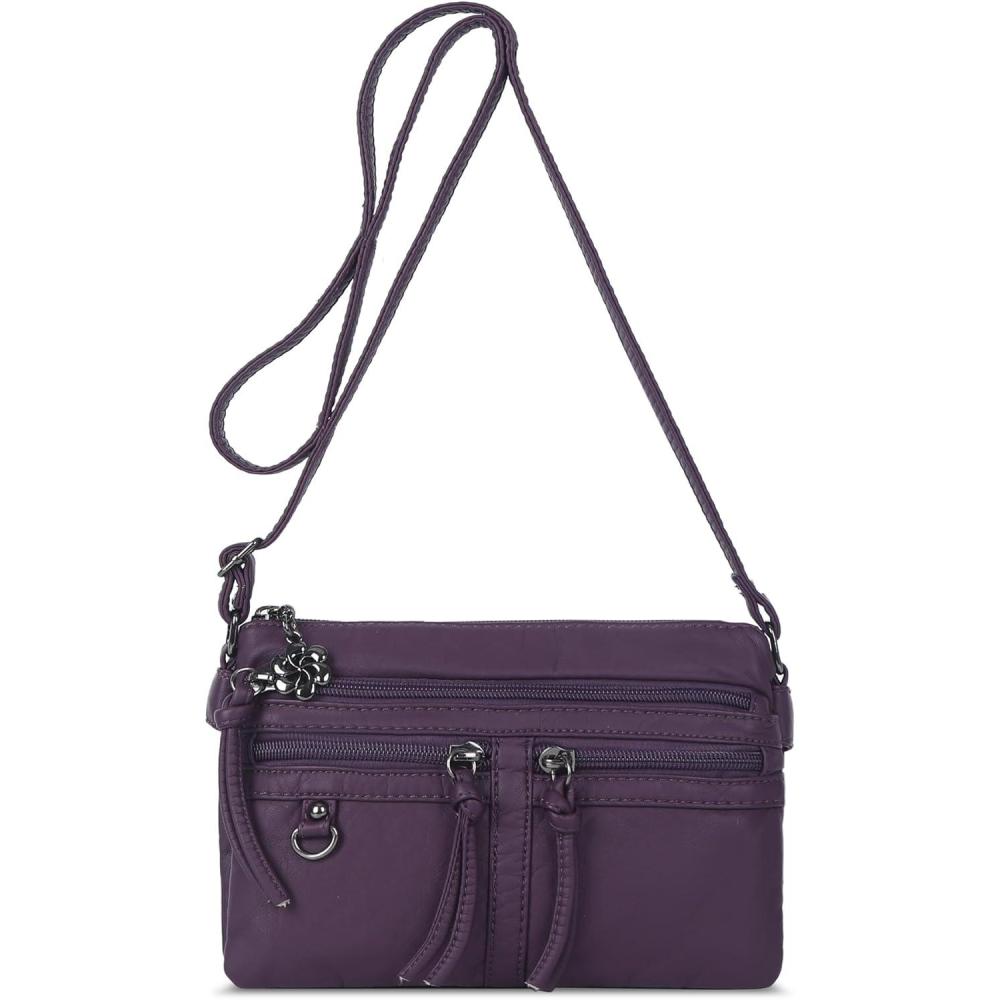 imageAngel Kiss Small Crossbody Bag for Women Leather Crossbody Purse Triple Compartments Cell Phone Purse Shoulder Bags for WomenPurple