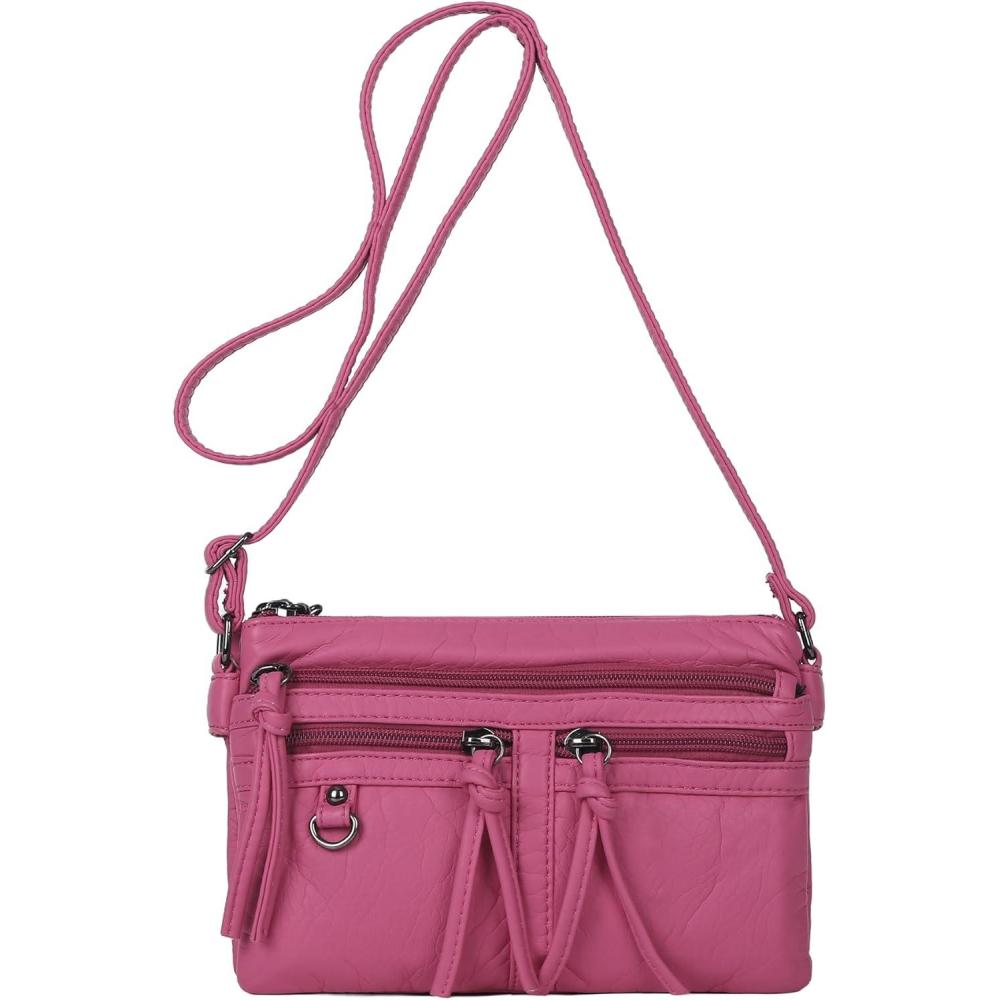 imageAngel Kiss Small Crossbody Bag for Women Leather Crossbody Purse Triple Compartments Cell Phone Purse Shoulder Bags for WomenRose