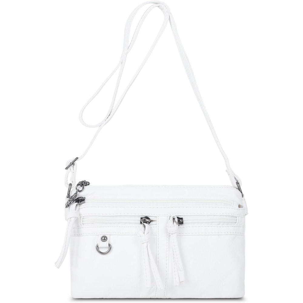 imageAngel Kiss Small Crossbody Bag for Women Leather Crossbody Purse Triple Compartments Cell Phone Purse Shoulder Bags for WomenWhite