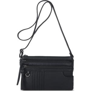 Angel Kiss Small Crossbody Bag for Women Leather Crossbody Purse Triple Compartments Cell Phone Purse Shoulder Bags for Women(L-black)