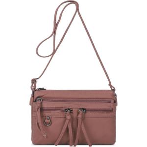 Angel Kiss Small Crossbody Bag for Women Leather Crossbody Purse Triple Compartments Cell Phone Purse Shoulder Bags for Women(Pink)