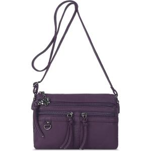 Angel Kiss Small Crossbody Bag for Women Leather Crossbody Purse Triple Compartments Cell Phone Purse Shoulder Bags for Women(Purple)