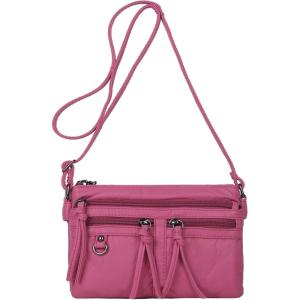 Angel Kiss Small Crossbody Bag for Women Leather Crossbody Purse Triple Compartments Cell Phone Purse Shoulder Bags for Women(Rose)