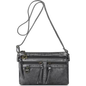 Angel Kiss Small Crossbody Bag for Women Leather Crossbody Purse Triple Compartments Cell Phone Purse Shoulder Bags for Women(Silver Grey)