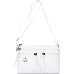Angel Kiss Small Crossbody Bag for Women Leather Crossbody Purse Triple Compartments Cell Phone Purse Shoulder Bags for Women(White)