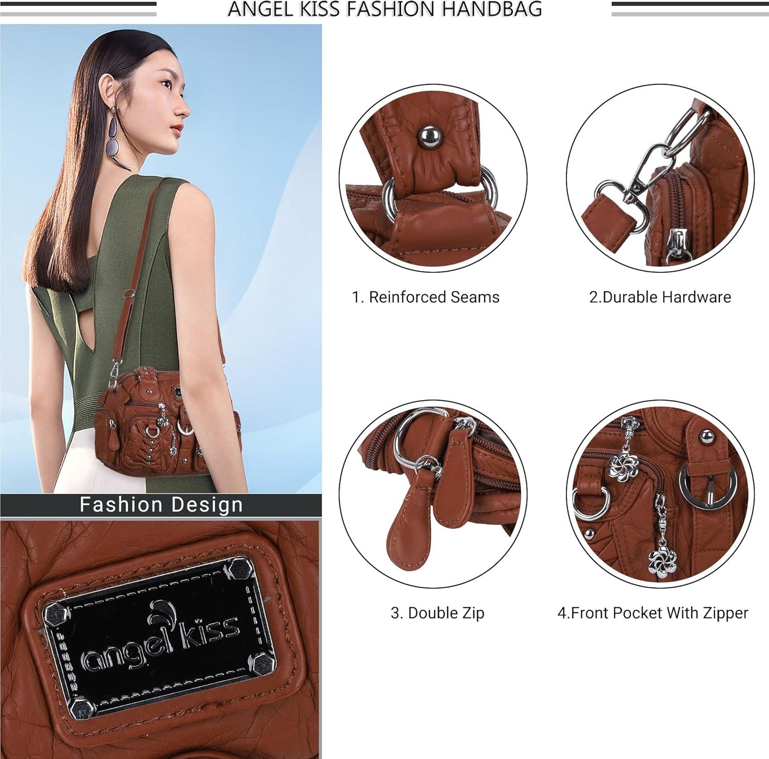 imageAngel Kiss Small Purse Handbag for Women Crossbody and Shoulder Bags Multipocket Soft Hobo Purses Adjustable Strap4brown