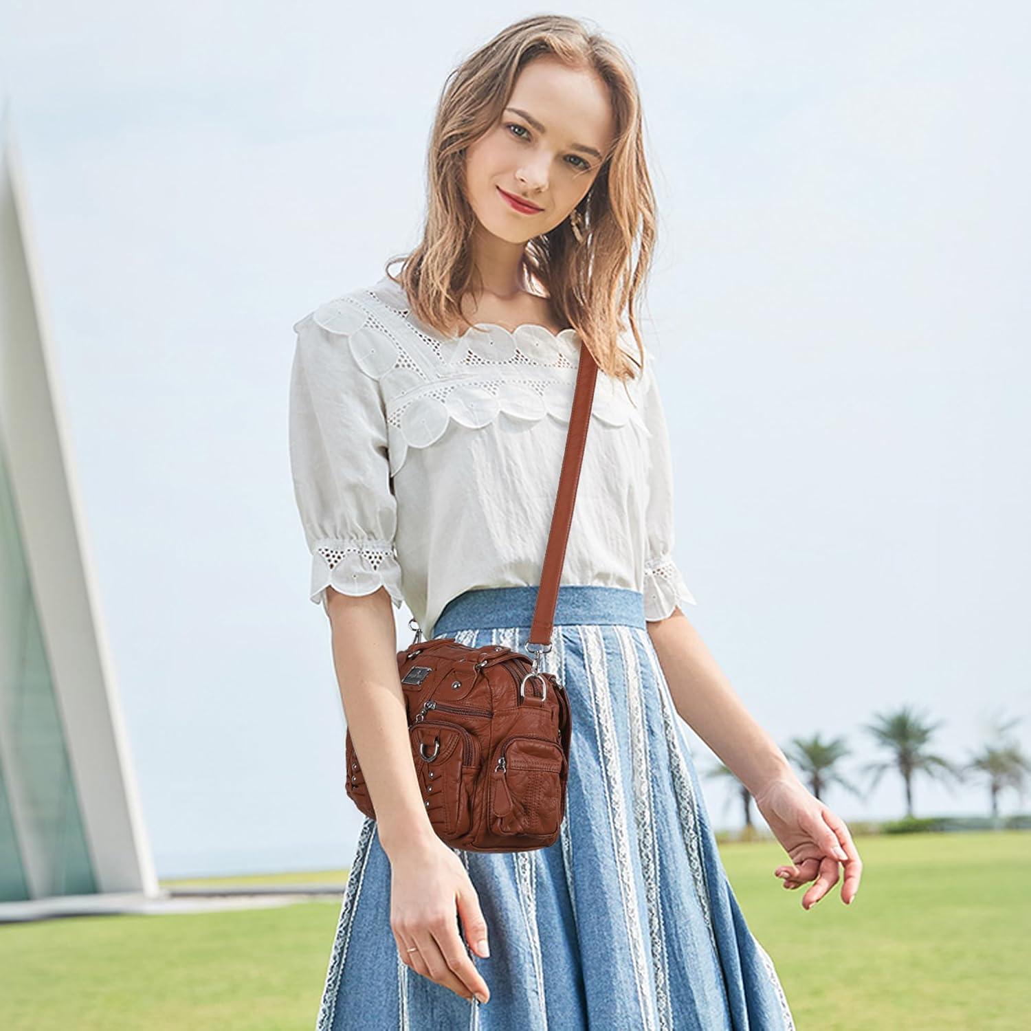 imageAngel Kiss Small Purse Handbag for Women Crossbody and Shoulder Bags Multipocket Soft Hobo Purses Adjustable Strap4brown
