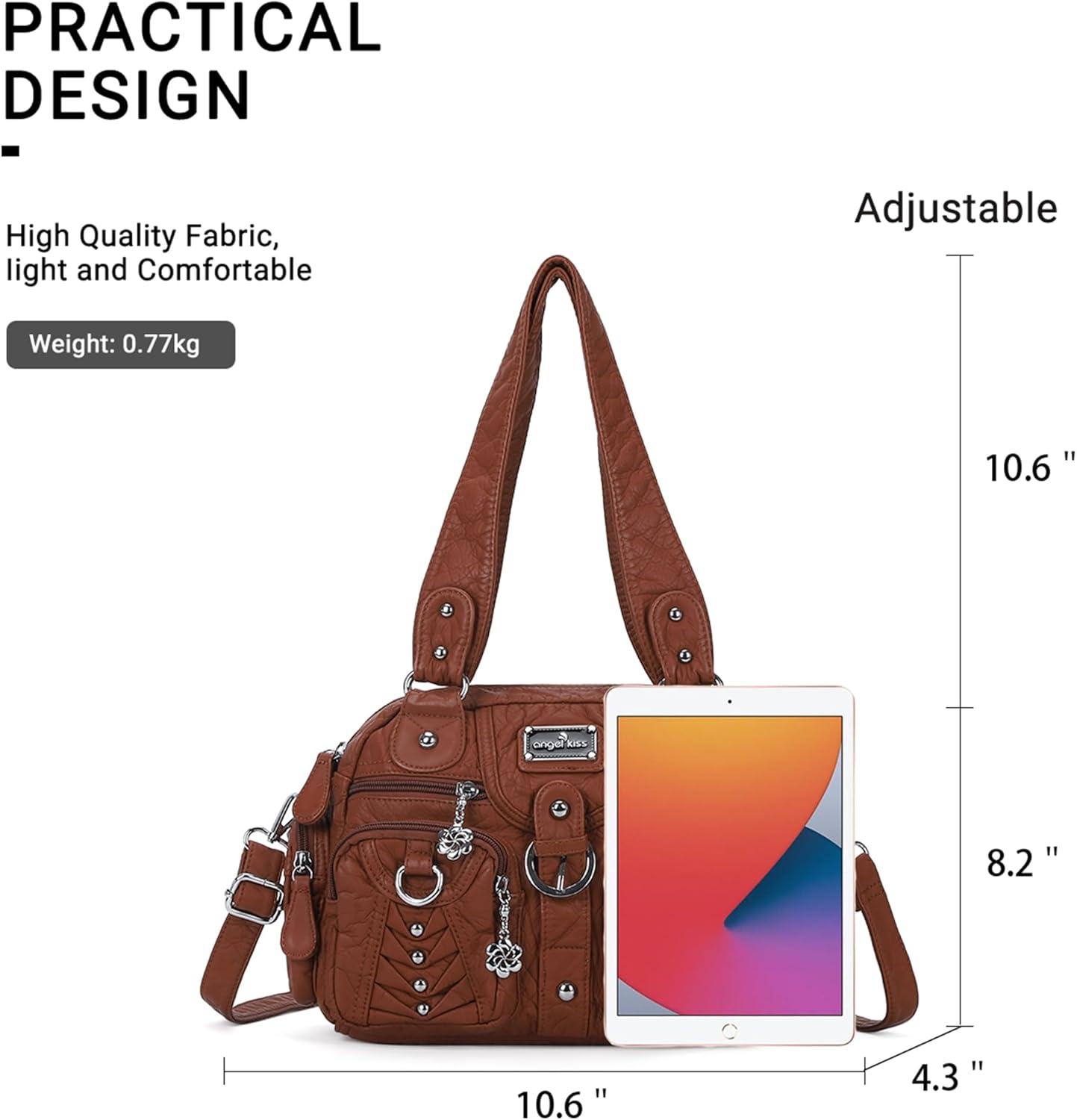 imageAngel Kiss Small Purse Handbag for Women Crossbody and Shoulder Bags Multipocket Soft Hobo Purses Adjustable Strap4brown