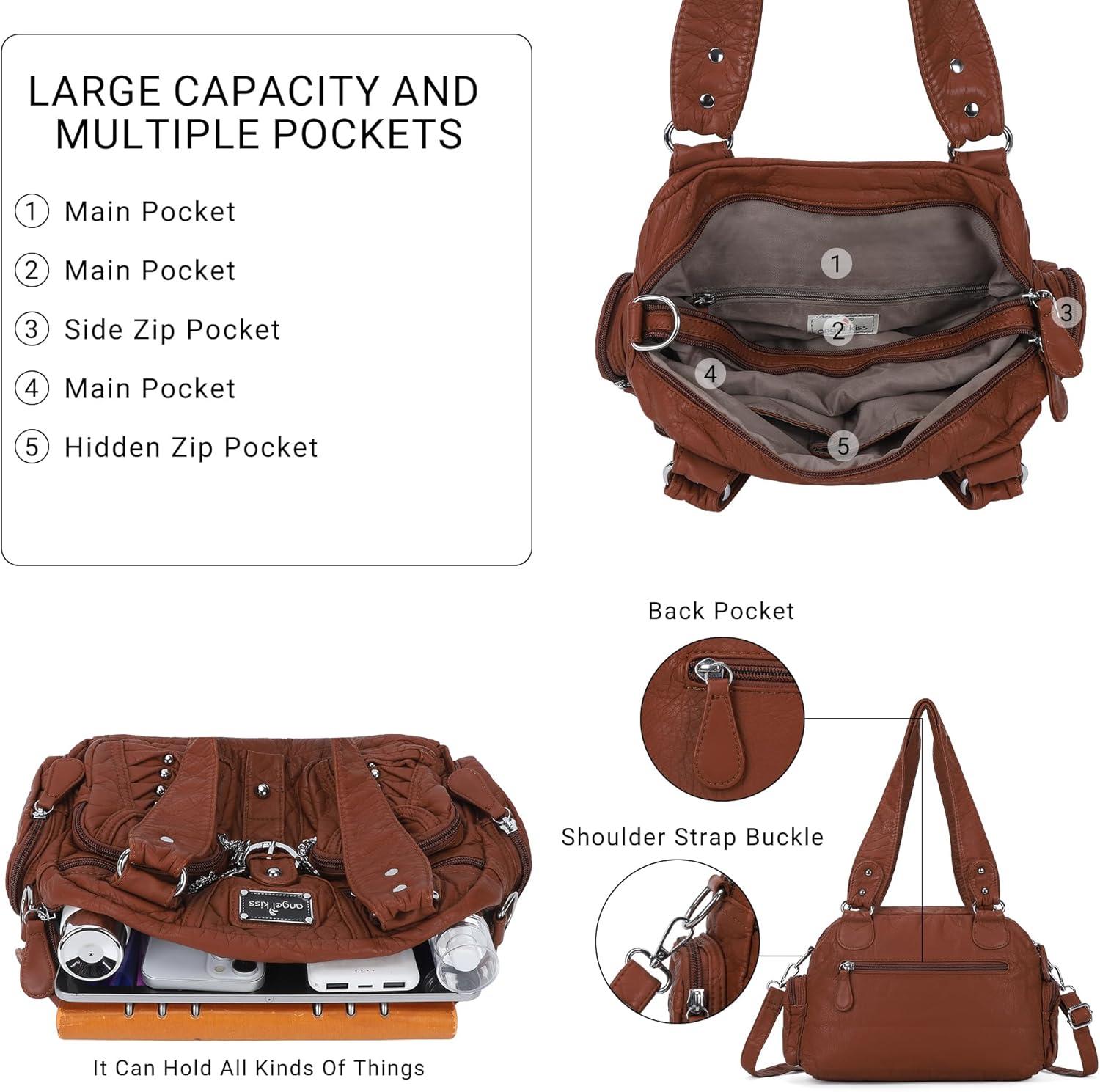 imageAngel Kiss Small Purse Handbag for Women Crossbody and Shoulder Bags Multipocket Soft Hobo Purses Adjustable Strap4brown