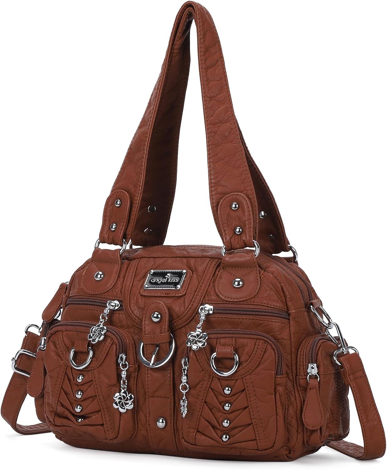 imageAngel Kiss Small Purse Handbag for Women Crossbody and Shoulder Bags Multipocket Soft Hobo Purses Adjustable Strap4brown