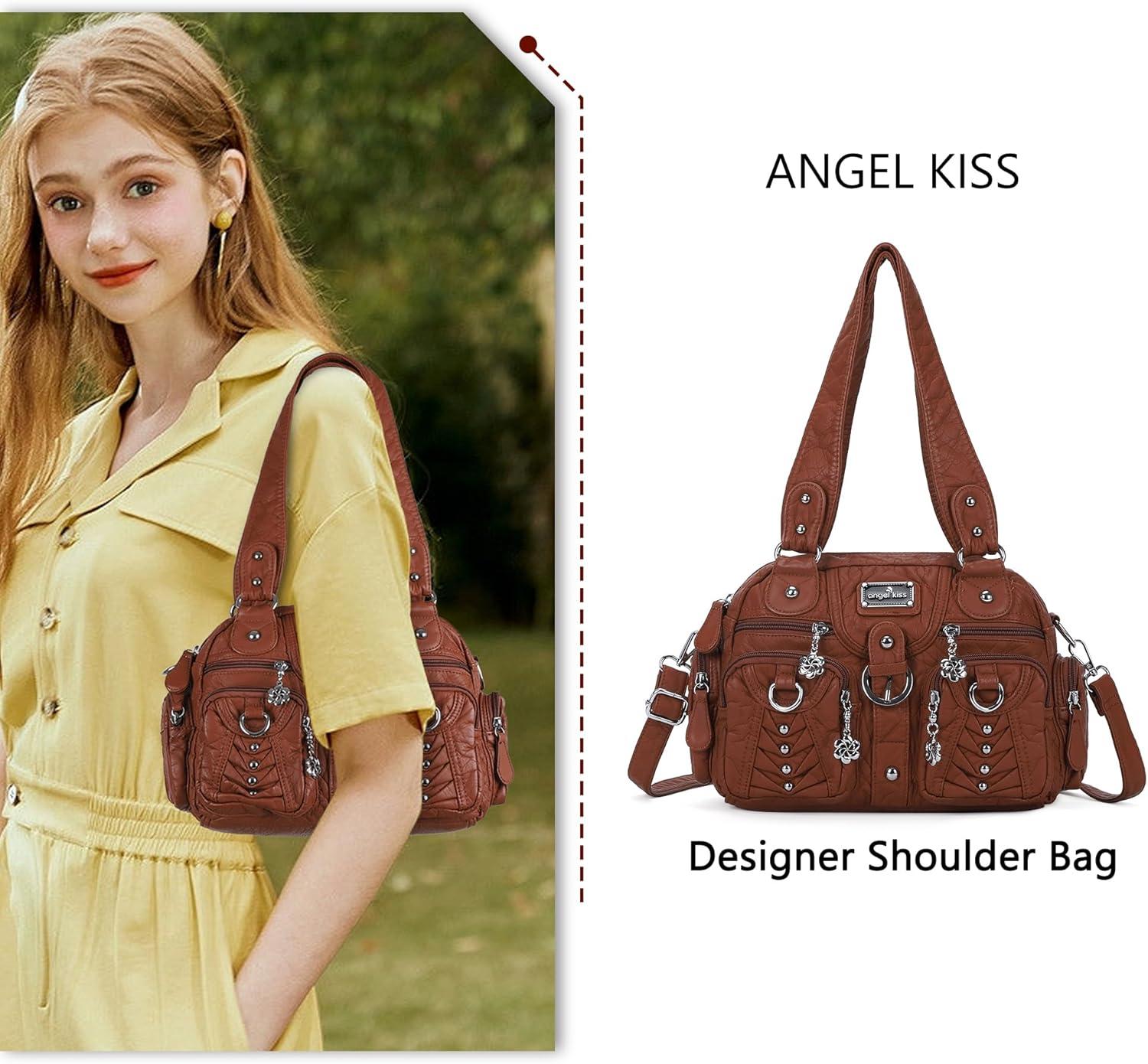 imageAngel Kiss Small Purse Handbag for Women Crossbody and Shoulder Bags Multipocket Soft Hobo Purses Adjustable Strap4brown