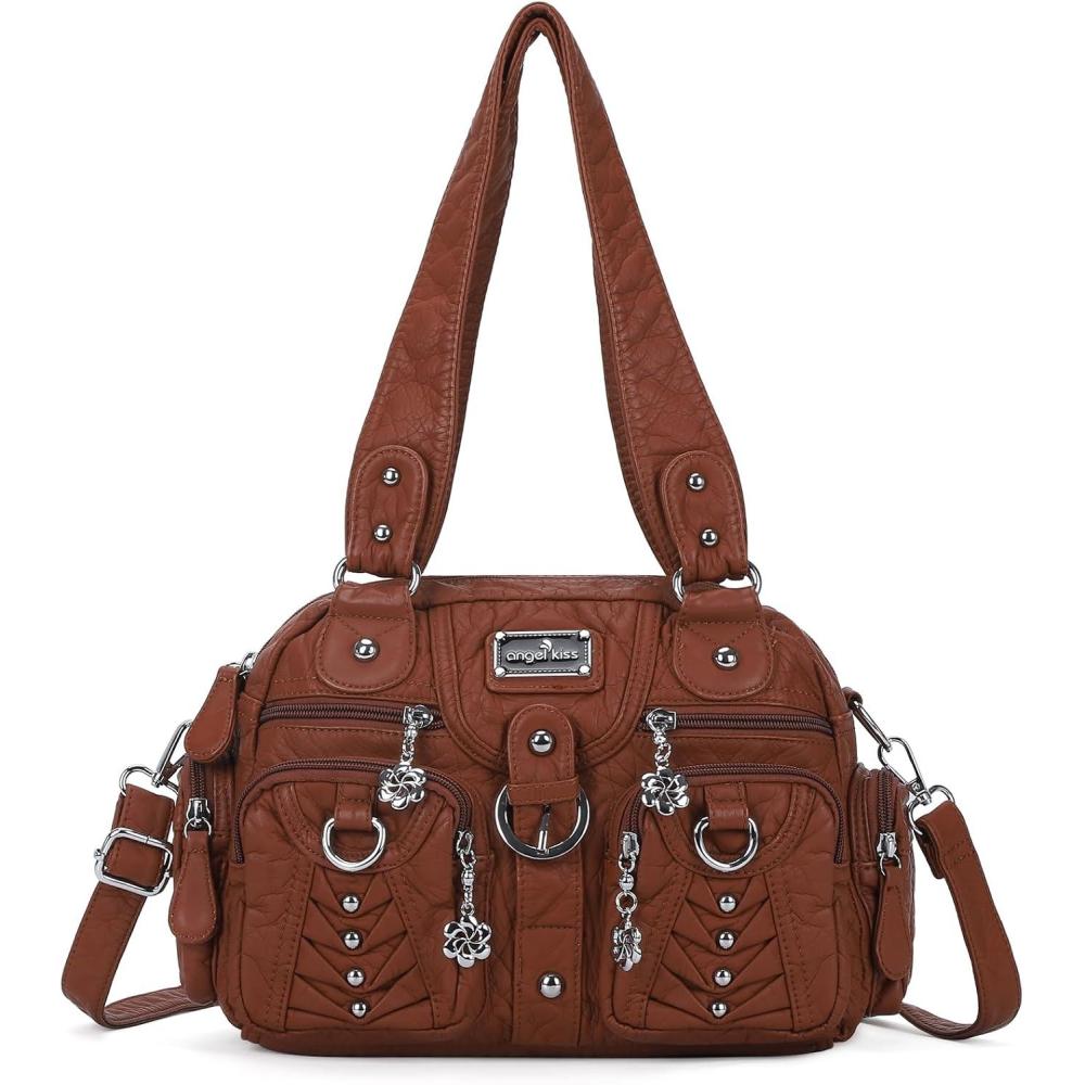 imageAngel Kiss Small Purse Handbag for Women Crossbody and Shoulder Bags Multipocket Soft Hobo Purses Adjustable Strap4brown