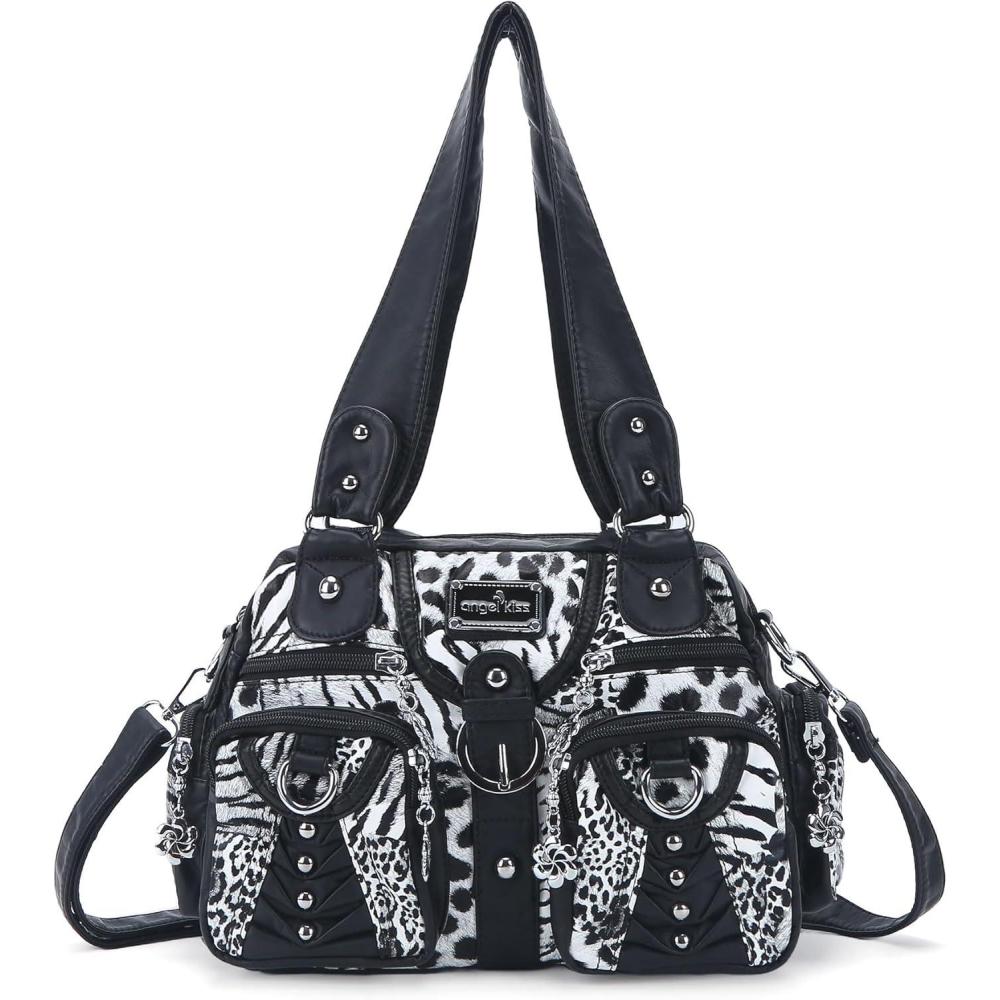 imageAngel Kiss Small Purse Handbag for Women Crossbody and Shoulder Bags Multipocket Soft Hobo Purses Adjustable StrapLeopard Black