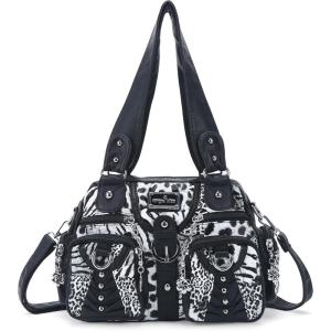 Angel Kiss Small Purse Handbag for Women Crossbody and Shoulder Bags Multipocket Soft Hobo Purses Adjustable Strap(Leopard Black)