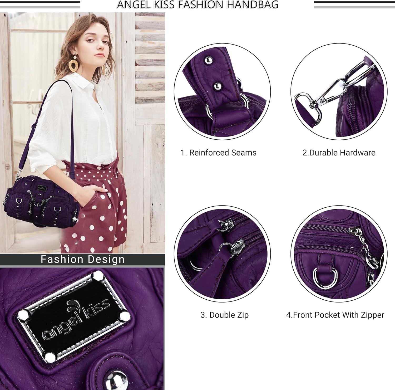 imageAngel Kiss Small Purse Handbag for Women Crossbody and Shoulder Bags Multipocket Soft Hobo Purses Adjustable Strap5purple