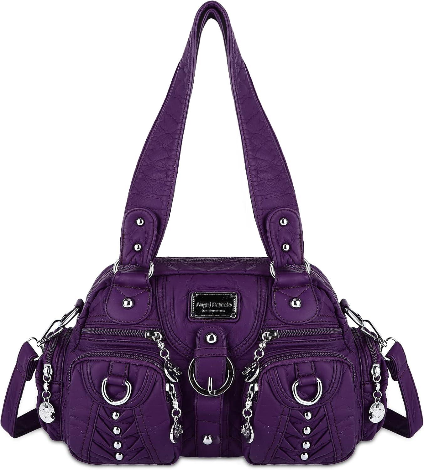 imageAngel Kiss Small Purse Handbag for Women Crossbody and Shoulder Bags Multipocket Soft Hobo Purses Adjustable Strap5purple