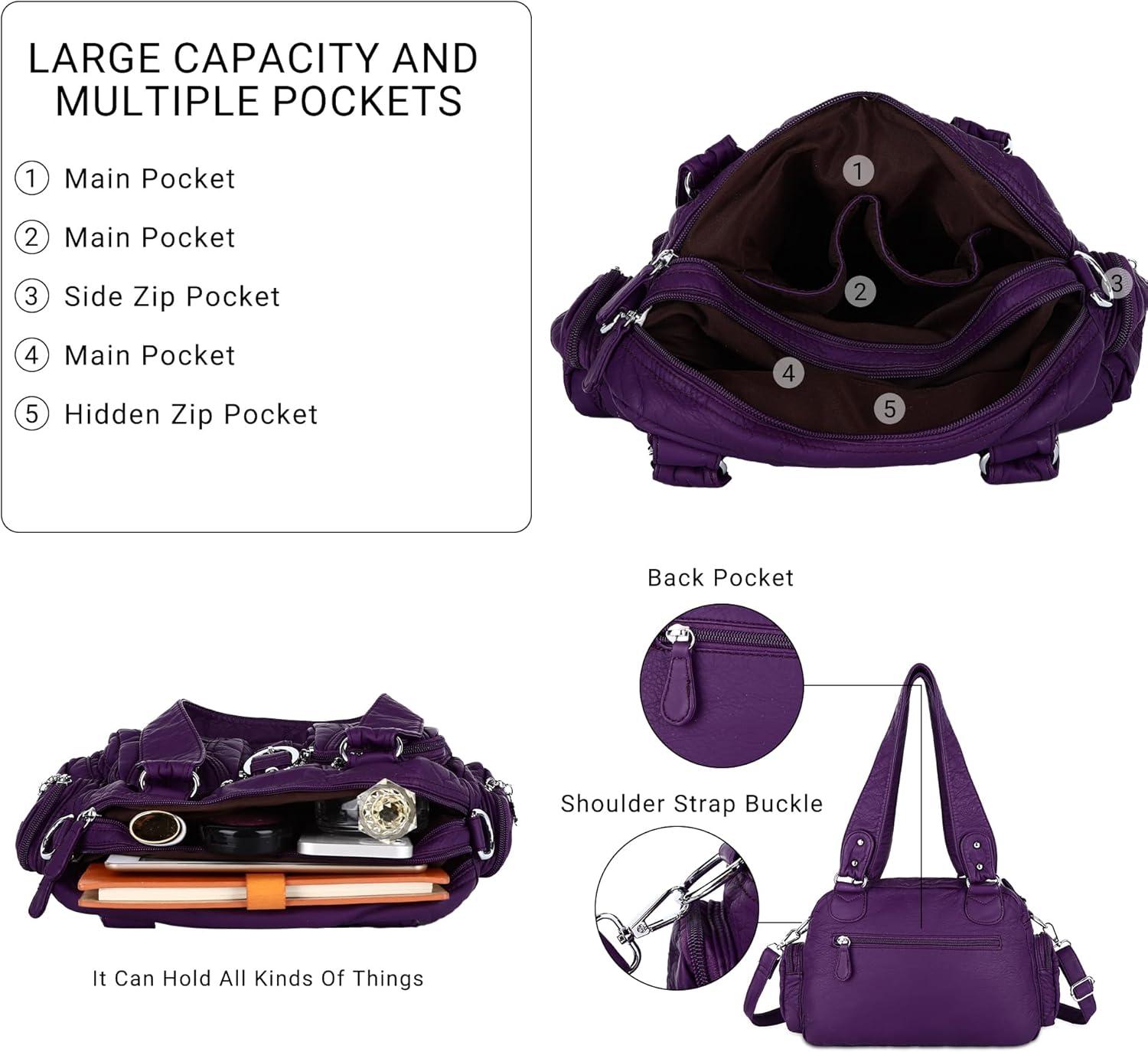 imageAngel Kiss Small Purse Handbag for Women Crossbody and Shoulder Bags Multipocket Soft Hobo Purses Adjustable Strap5purple