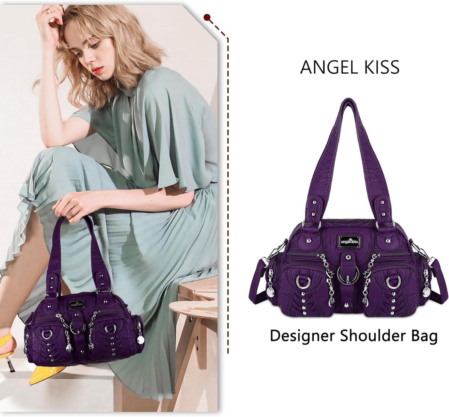 imageAngel Kiss Small Purse Handbag for Women Crossbody and Shoulder Bags Multipocket Soft Hobo Purses Adjustable Strap5purple