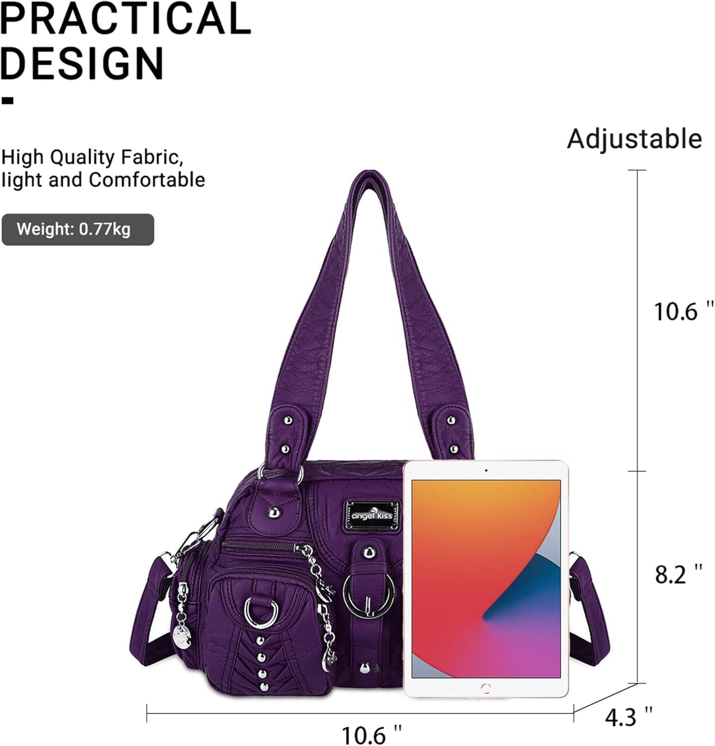 imageAngel Kiss Small Purse Handbag for Women Crossbody and Shoulder Bags Multipocket Soft Hobo Purses Adjustable Strap5purple
